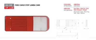 YUCE PLASTIK YP-128 Stop Lambası Camı (Ym) - Ford Cargo 4142-1842 