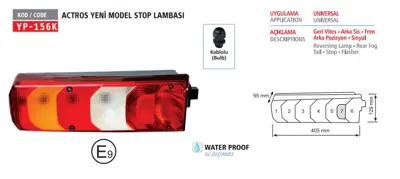 YUCE PLASTIK YP-156 K R Stop Lambası Sağ Kablolu Mercedes Actros Mp4-Mp5 - Arocs - Antos - Atego 3 