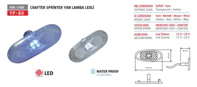 YUCE PLASTIK YP-80 S Sınyal Yan Çamurluk Sarı (Ledlı) Sprınter 906 06>16 Crafter 06>16 (A0038202956) 12v 