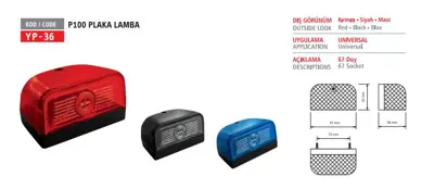 YUCE PLASTIK YP-36 K Plaka Lambası P 100 Ford Kırmızı 12/24 V 