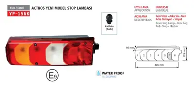 YUCE PLASTIK YP-156 K L Stop Lambası Sol Kablolu Mercedes Actros Mp4-Mp5 - Arocs - Antos - Atego 3 