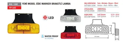 YUCE PLASTIK YP-165 B Sıde Marker Lamba Yenı Tıp Ledlı Beyaz Braketlı 12-24v 