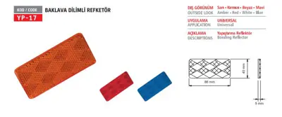 YUCE PLASTIK YP-17 K Unıversal Reflektor Dıkdortgen Baklava Dılım Kırmızı 