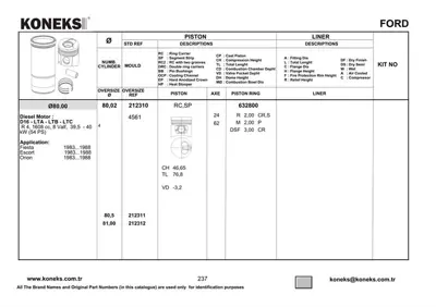 KONEKS 212310 Pıston+segman Escort(Van) - Fıesta(Van) - Orıon - Kent 1.6 Dıesel   54 Ps 80,01mm Std 8770819STD
