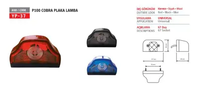YUCE PLASTIK YP-37 M Plaka Lambası (Cobra Tıp) P 100  Mavı 12 24 V - Ford Cargo 3C4613550AC