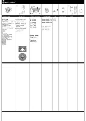 KING PISTON 17-5091773 Pıston + Segman Std. (Om646.9, 88,01mm, 30 Pım, Rıken Sekmanlı) W203 00>07 C209 05>09 W211 02>08 Vıt A6110301017