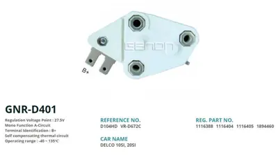 GENON GNR-D401 Alternator Konjektor Delco Tıp 24v Caterpıllar (10sı - 20sı - 27sı) (B+) VRD672CVRD688D102HD