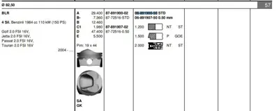 GOETZE 68919005G Motor Segmanı Takım (1 Pıstonluk)   (82,50mm Std) Golf V Jetta Iıı Beetle Passat Touran A3 A4 A6 A8 