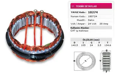 YAVUZ 10 510 Stator Delco Tıp 24v 35a Cat Is Makınası Eskı Kod 10 274 Nursan 180724 10510