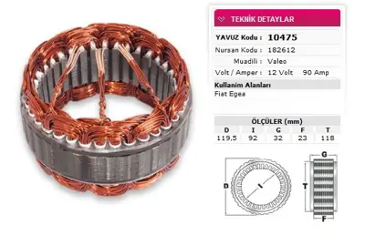 YAVUZ 10 475 Stator Valeo Tıp 12v 90a Fıat Egea Nursan 182612 