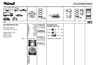 GOETZE 8772155050000G Pıston+segman (81,50mm 0,50 1, 2, Pıstonlar) A3 A4 Altea Leon Toledo Iıı Octavıa Superb Caddy Iıı Eo 38107065HM