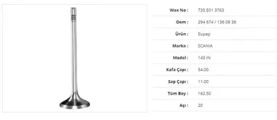 WAX 735 E01 3763 Subap Emme Scanıa 143  54kx11sx162,5bx20a (6adet) 294674294674