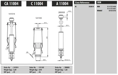 CONNECT CA 11004 Kabın Amortısoru On Koruklu Man 19.463 D2876 94> 19.464 D2876 98> 81417226048814172260