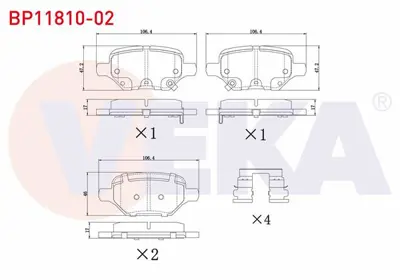 VEKA BP11810-02 ARKA FREN BALATA Takım MOKKA X 17-19 42539412 42539413 2181002 KD6180 FD35027M 182370 P181002 RB2370 1711206 X41398