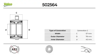 Valeo 502564 Porya Rulmanı Ön 6C111K018AA 50945348 45348 1377907 50946994 26690 T490215 FDWB11206 9245008K 46994