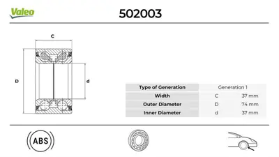 Valeo 502003 On Teker Rulmanı Bravo Stılo 1,4 - 1,4t-Jet - 1,9jtd 02> 37x74.043x37 1638559080 328011 328011WB 328023 329737 374952 46541344 46836196 46836196WB 46836198