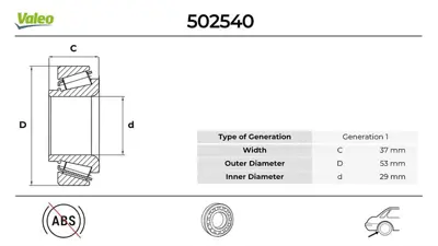 Valeo 502540 Porya Rulmanı Arka 2S411A154AA