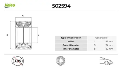 Valeo 502594 Teker Rulmanı Ön 1603196