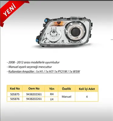 AYFAR AY.505876 M.Actros Mp3 (2008-2014) Far  Mercekli Sol Manuel – Halojen Ampullü 9438202261 464438 8733074SX 11607501104 73621 81658206 201115 1EL009513211 SA5A0218 A9438202261