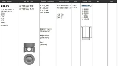 KING PISTON G84001580K-1M Motor Gomlek (81,00mm Std) Crafter Lt28 - 35 - 46 Transporter T4 - T5 2,5tdı Acv Agx Ahd Ahy Ajt Anj 03L107100G 14-020420