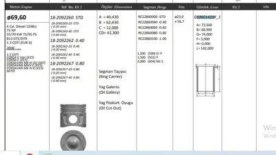 KING PISTON G69601420K-1M Motor Gomlek Fıorıno Doblo Palıo Albea Punto 1,3 Multıjet 16v 1,3jtd 16v Astra Corsa 1,3cdtı 16v Suz GOETZE 14-022060-00