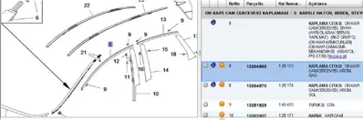 PSA 13264869 Ön Kapı Üst Kaplama Çıtası : R 128173