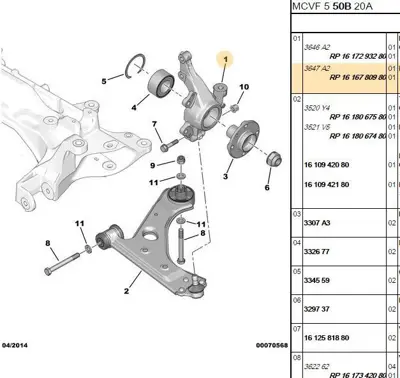 PSA 1616780980 Sağ Aks Taşıyıcı 1616780980 1616780980 3647A2 3647A2