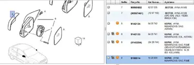 PSA 9196914 Ayna Kapağı Sağ Füme Astra G 1428859 6428744 9142204 9196914