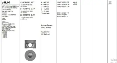 KING PISTON 17-5091770 Pıston + Segman Std. (Om646.9, 88,01mm, 30 Pım) W203 00>07 C209 05>09 W211 02>08 Vıto W639 03> Sprın 8772532 A6470300117 A6110301017 6460301017 8713640000 A6470300017 6460300917 A6460300117 A6460300917 6110301017