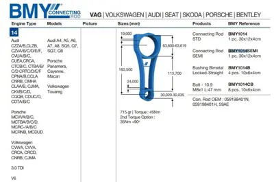 BMY 1014 Pıston Kolu Crtc Ccla Clab Ckvd Crtd A4 A5 A6 A7 Q7 Touareg 3.0 Tdı 021109651