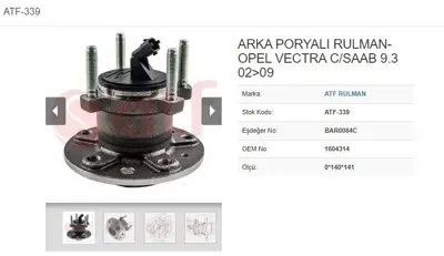 ATF 339 Teker Poryası Arka 5 Bıjon Vectra C 1604314 24421906 400946 4345153 4398046 444915 4778494 4839122 51749115 51749115WB