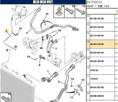 PSA 9805454880 Yedek Su Depo Hortumu 9805454880