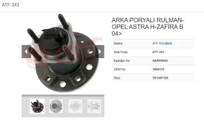 ATF 343 Teker Poryası Arka 5 Bıjon Astra H Zafıra B Merıva B 11085942 12783369 1604316 1604359 1683500435 1689810727 1689810727S 1689810727S1 2066219 24463066