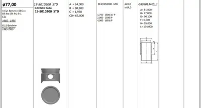 KING PISTON 18-8010220 Pıston Segman 78 Mm Std Megane Iv Duster 4×4 H4m 1.6 16v Euro Vı 84 Kw 115 Bg 120A10724R 8787020002 8771973