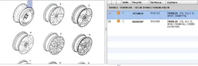 PSA 13116614 Jant Siyah 15 Tanım Yw ASTRAH 1002123 13116614