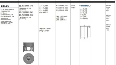 KING PISTON G86011670K-1M Motor Gomlek (86,01) - (Std) Transıt V185 V184 01>06 Mondeo 00>07 2,0tdcı 14-020930-00 D