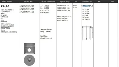 KING PISTON G93651740K-2M Silindir Gomlegı 93.67 Kalın Transıt T.12 T.15 91> 14-021651-00