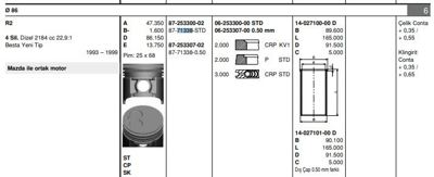 GOETZE 87-71338STD Motor Pıston Segman Std Kıa Besta-Mazda E2200 1993-1999 86,00 Mm 8725330002 8771338STD