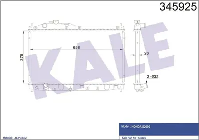 KALE 345925 Su Radyatoru Honda S2000 2.0 99- Mt [brazıng] [658x375x26]  19010PCX003 19010PCX013 PL081398 104265 60252171 KL081226R KHD2171 25002171 345925 100032N