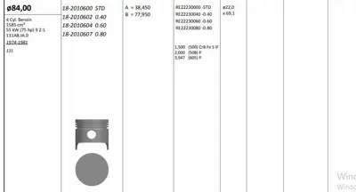 KING PISTON 182010607 Pıston 84.00 Mm  0.80 Fıat Dks M131 1601 Rıken Segmanlı 5880732 5880250 4359122 5880731 5880624 4346716 4346714 5880251 5880623 4346724