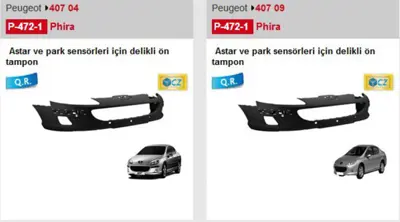 PHIRA P4721 Ön Tampon Astdelpark Sensörlü P407 04--> 7401RE 3652059C 613124 3651653A 4243052 4060577 ACI4060577 5537902A1 40704230 25133553