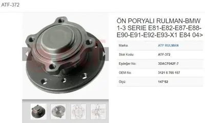 ATF 372 Porya On 5d Abslı 147*82 Bmw E81 E82 E90 E91 E92 E93 1 Ve 3 Serısı 04- 3121 6 765