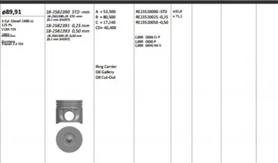 KING PISTON 182582390 Pıston 89.90 Mm Std Ford Transıt V184 2.4tdcı D4fa 125 Ps Rıken Segmanlı 