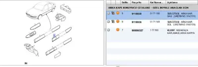 PSA 9118838 Kapı Arka Bandı Sag 99 Vectra-B 5171150 9118838 1824222 90544136 65925021 90512641 BSG65925021 5171148