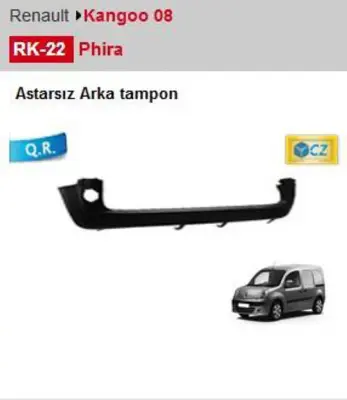 PHIRA RK22 Arka Tampon Mat Sıyah Kangoo 07 -  Kn08301 7701478196 ACI4312540 ACI4312544 4312540 7701478197 4312544 ACI4312543 4312543 4158800040 KN08301