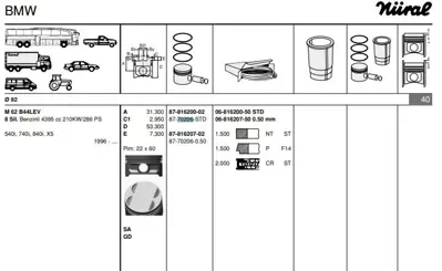 GOETZE 8770206STD Pıston 92.00 Mm Std Bmw E53 X5 4.4ı 00- M62b44 