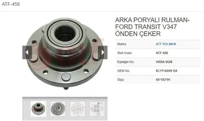 ATF 458 Porya Arka 5d Abssız 45*193*91 Ford Transıt Tourneo V347 22 T Dcı 24 T Dcı 32 T Dcı Önden Çeker 6C111A049 