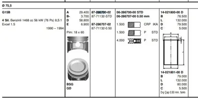 GOETZE 0628670000 Segman 75.50 Mm Std 1.5/1.5/4 Mıtsubıshı Lancer Excel 1.5 90-94 G15b 