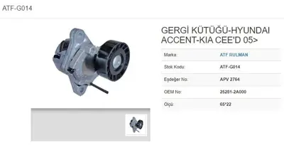 ATF G014 Alternator Gergısı Hyundaı Accent Iıı-Iv Mc-Rb Kıa Ceed 15 Crdi 05- D4fa D4fb D4fc 25281-2A00