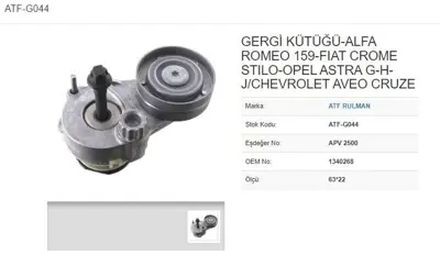 ATF G044 Alternator Gergısı Opel Astra G-H-Javeo Cruze 16 18 Alfa Romeo 159 05-11 A16xer A16let Z16xep Z16xer 1340268 6340552 55556090 6340558 534014710 40927818 55350422 27818 T38433 VKM35260